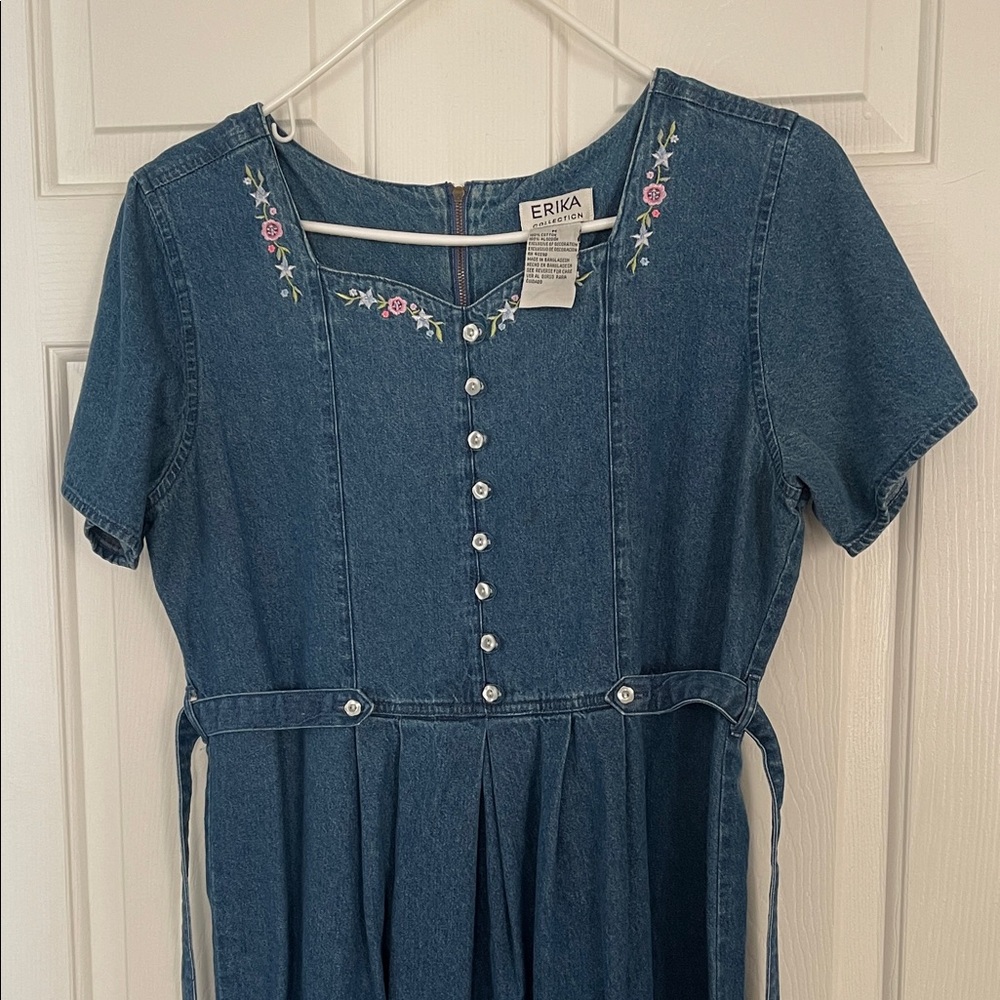 Vintage Erika Denim Dress with Floral Details